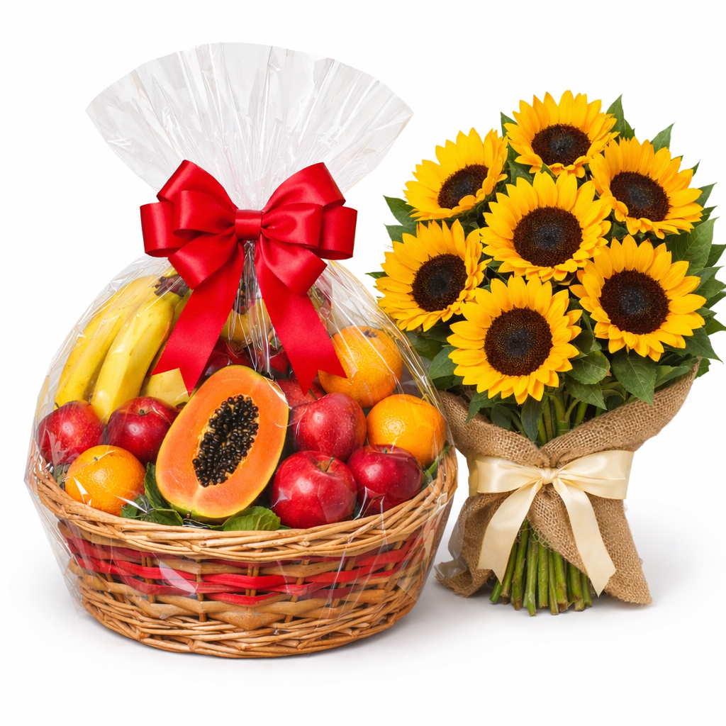 Fruit and sunflowers gift set