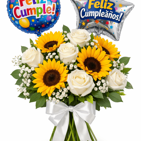 Ramillete de Girasoles y Rosas Blancas 💐