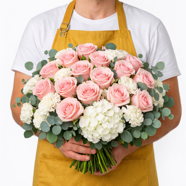Ramillete de Rosas Rosadas con Hortensias
