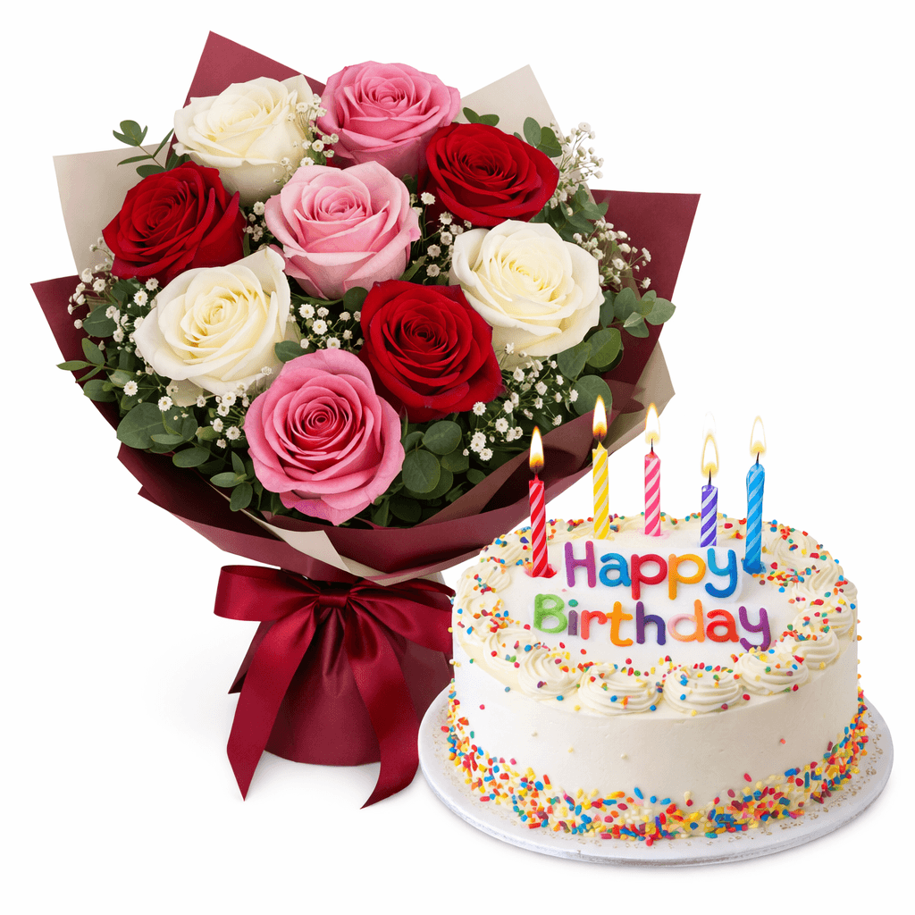 Birthday celebration with roses and cake (1)