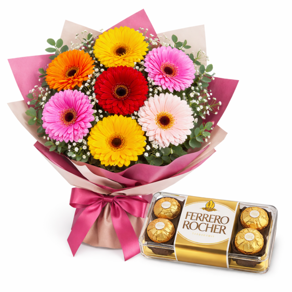 Ramillete Dulce de Gerberas con 8 Ferrero Rocher